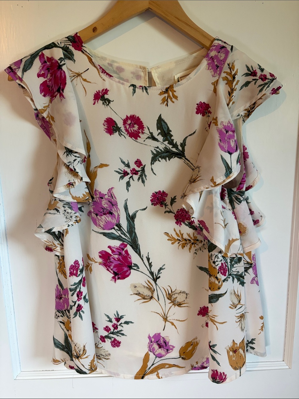 Love Riche Cream Blouse with Pink & Gold Floral